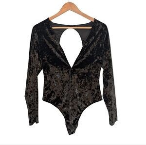 Victoria's Secret Bodysuit black velvet plunge neck long sleeve open back M / L
